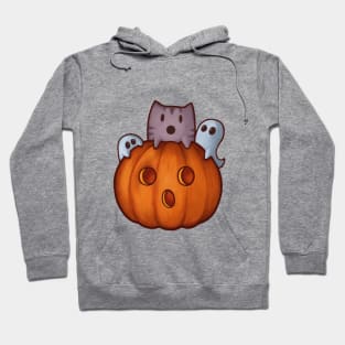 Cute cat and pumpkin with spooky ghosts Halloween Hoodie